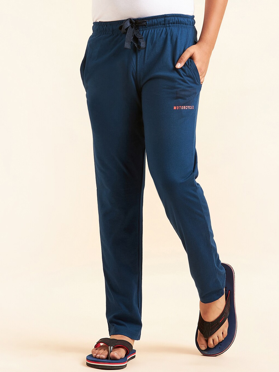 

Sweet Dreams Boys Navy Blue Inner Elastic Mid-Rise Lounge Pants