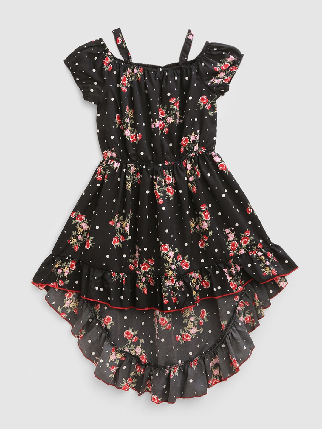 

HERE&NOW Black Floral Print Cold-Shoulder Crepe Fit & Flare Dress