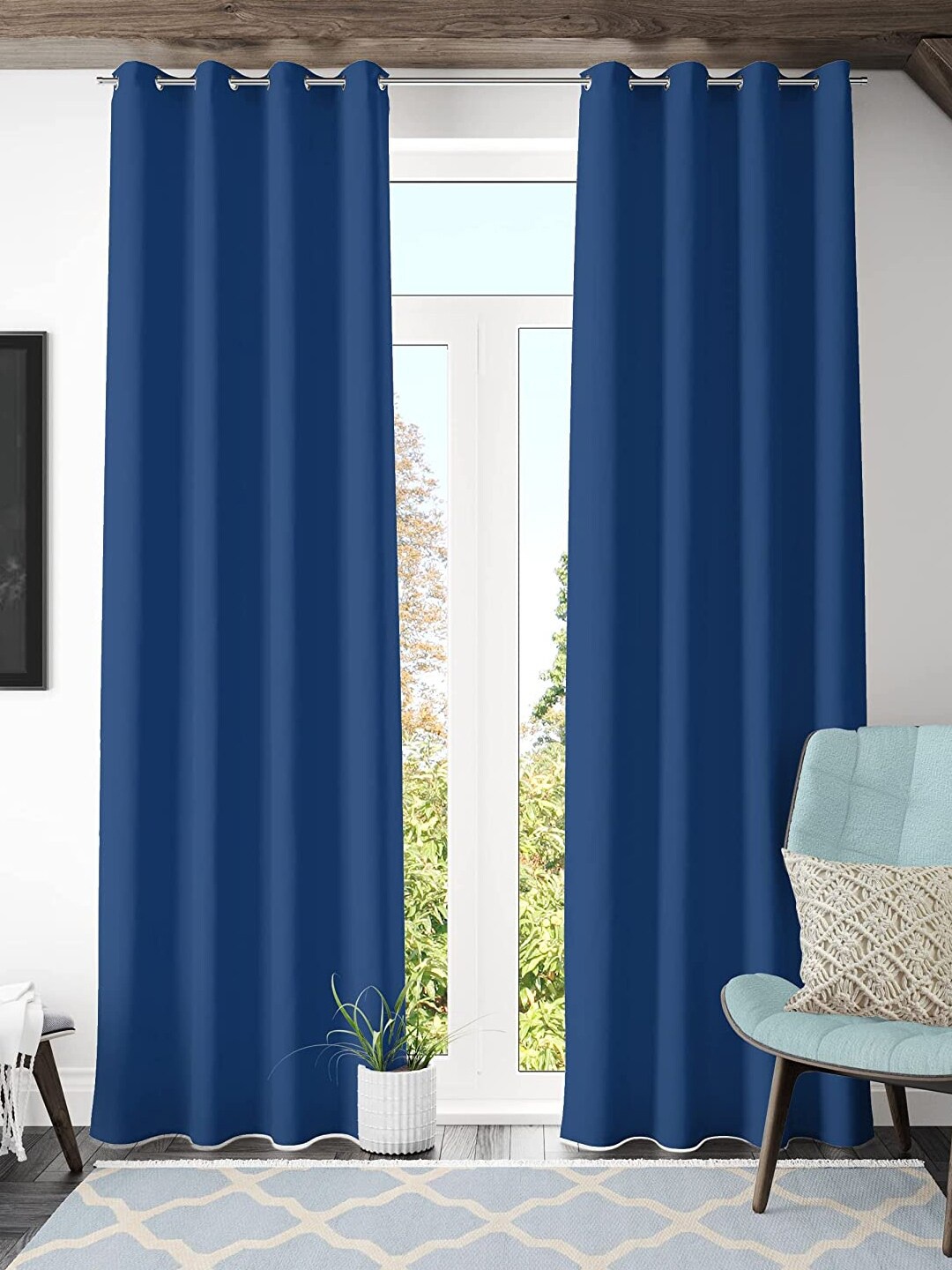 

Kuber Industries Blue Black Out Door Curtain