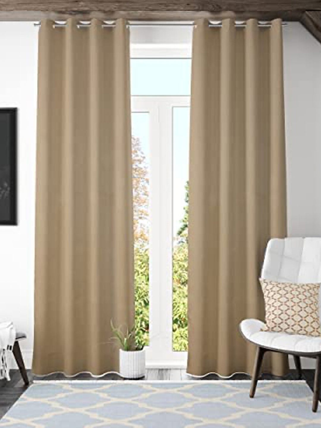 

Kuber Industries Brown Black Out Door Curtain