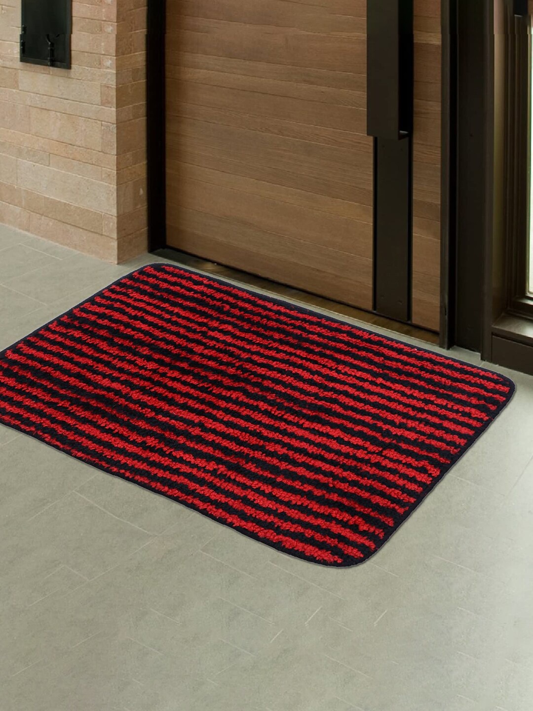 

Kuber Industries Red & Black 2 Pieces Striped Doormat