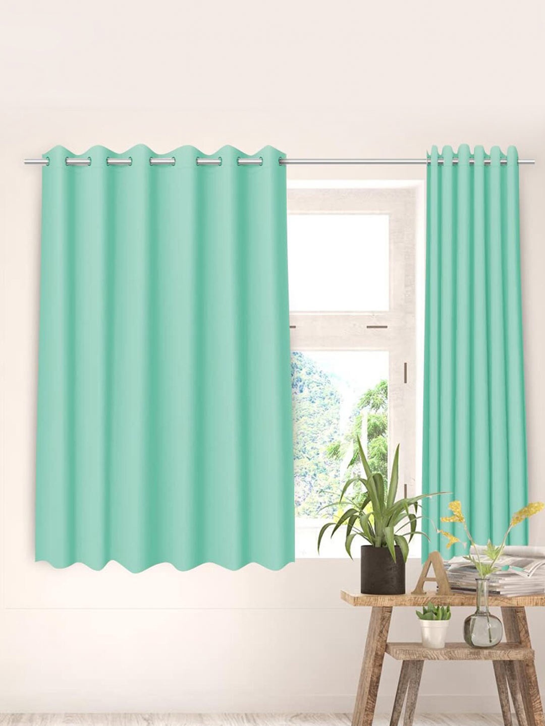 

Kuber Industries Green 2 Pieces Black Out Window Curtains