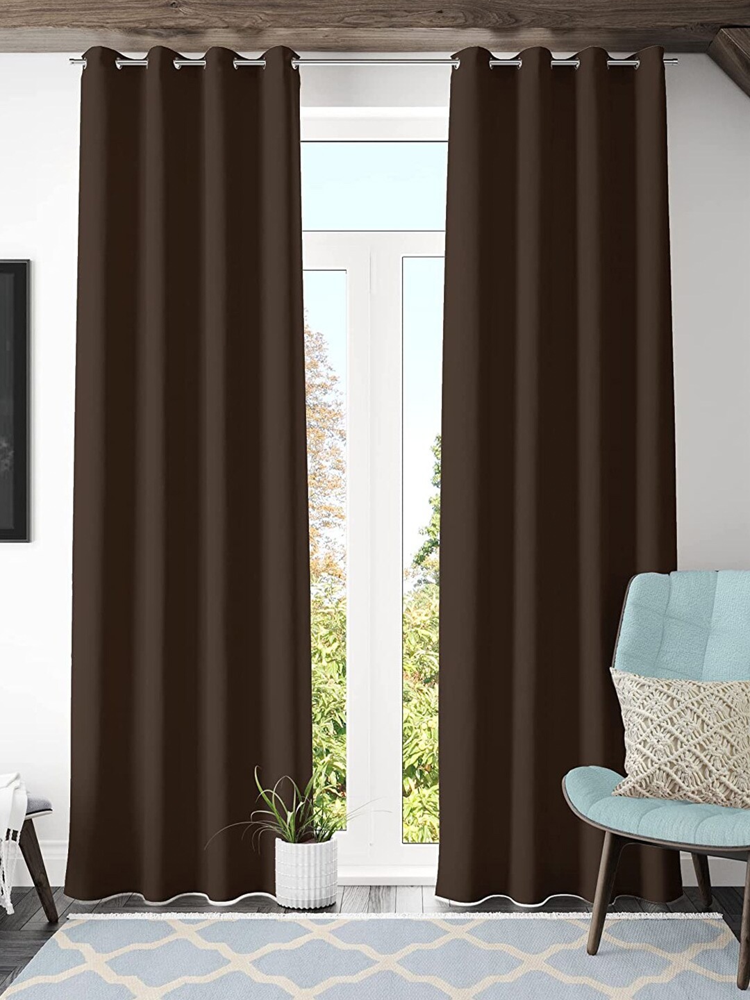 

Kuber Industries Brown Black Out Door Curtain