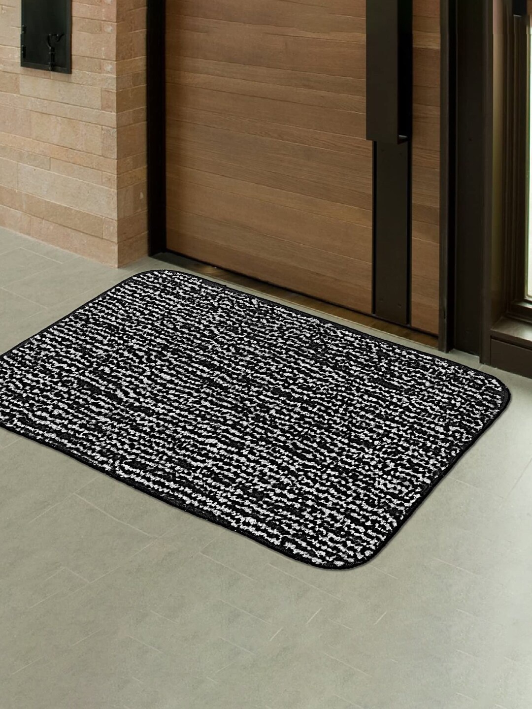 

Kuber Industries Black & White 2-Pcs Anti-Skid Doormats