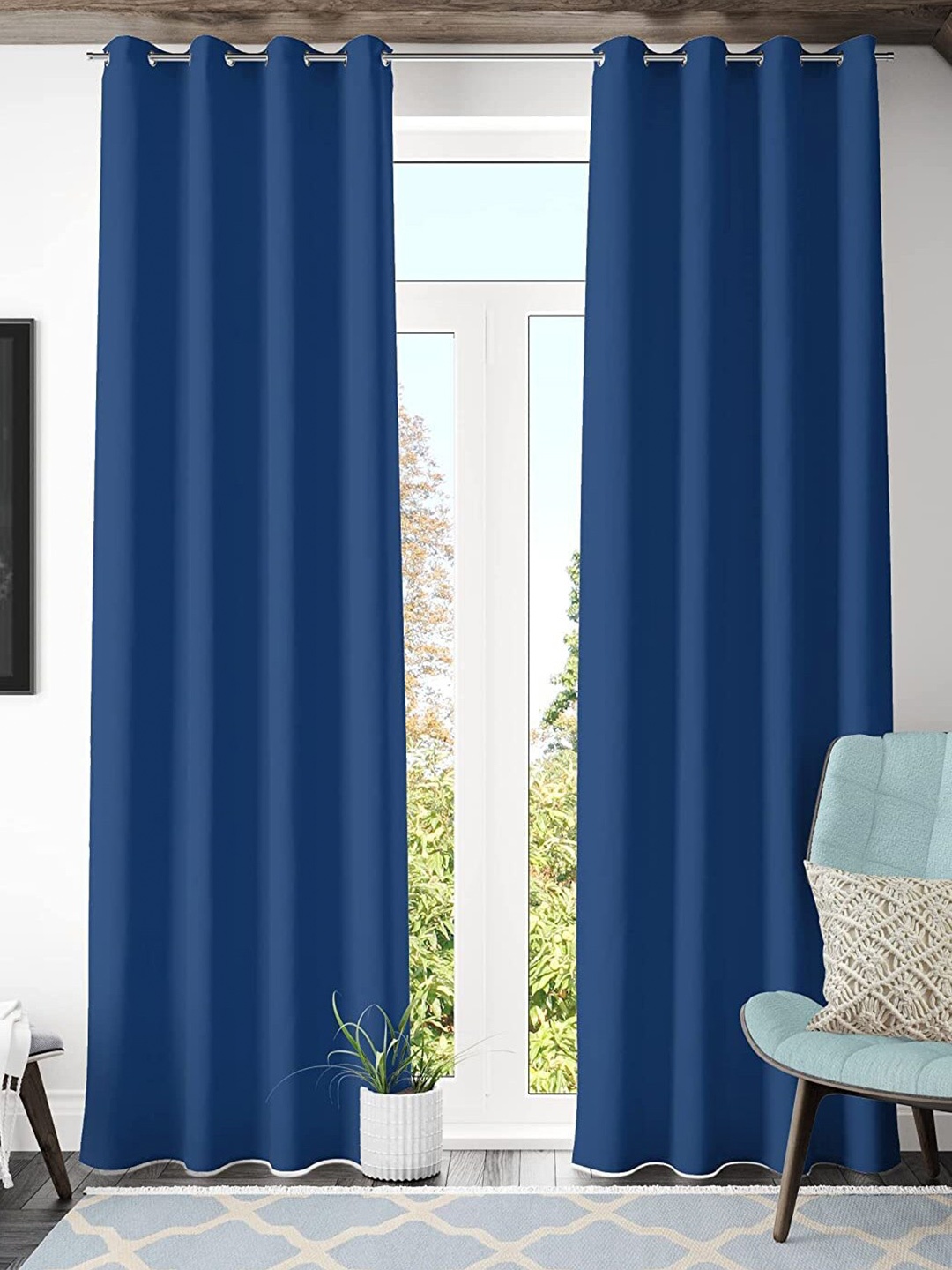 

Kuber Industries Blue 2 Pieces Black Out Door Curtains
