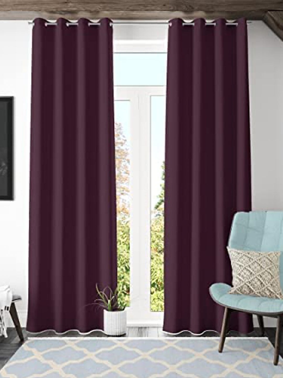 

Kuber Industries Burgundy 2 Pieces Black Out Window Curtains