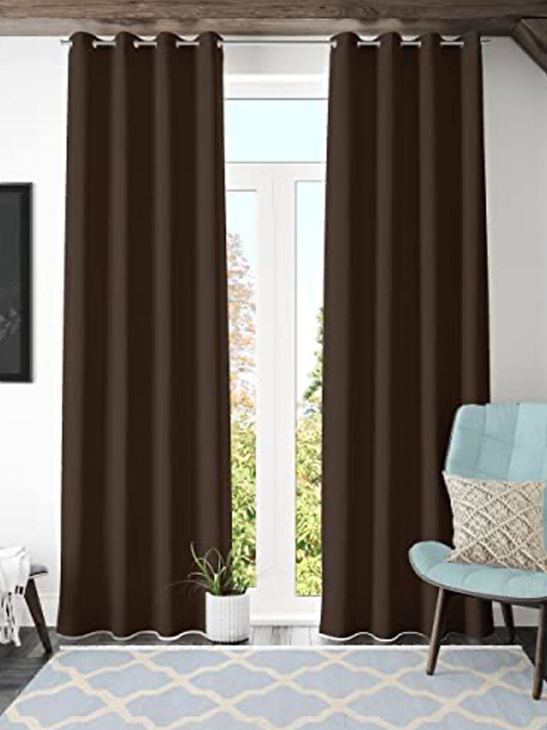 

Kuber Industries Brown 2 Pieces Black Out Window Curtains