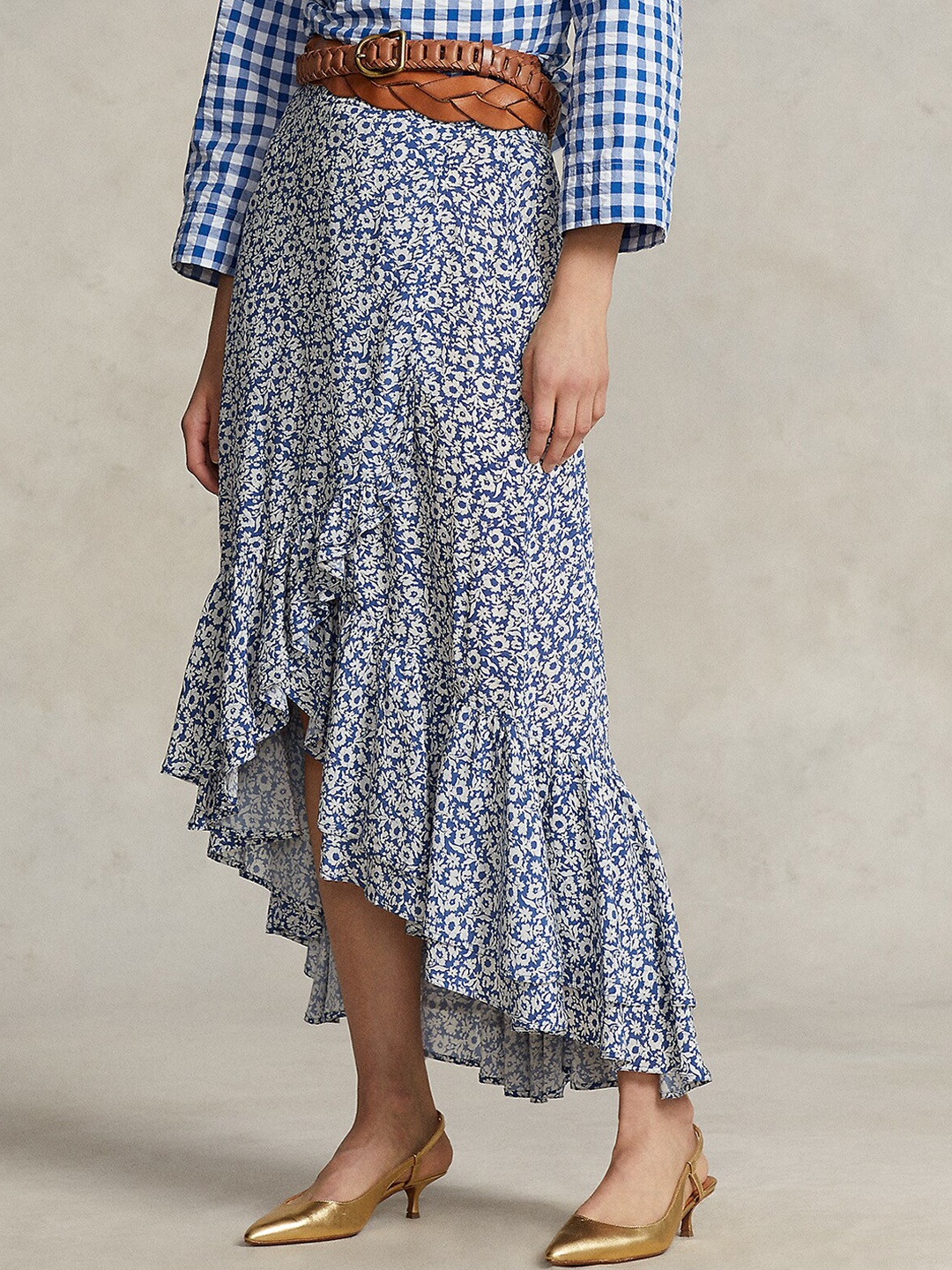 

Polo Ralph Lauren Floral Printed High-Low Wrap Skirt, Blue