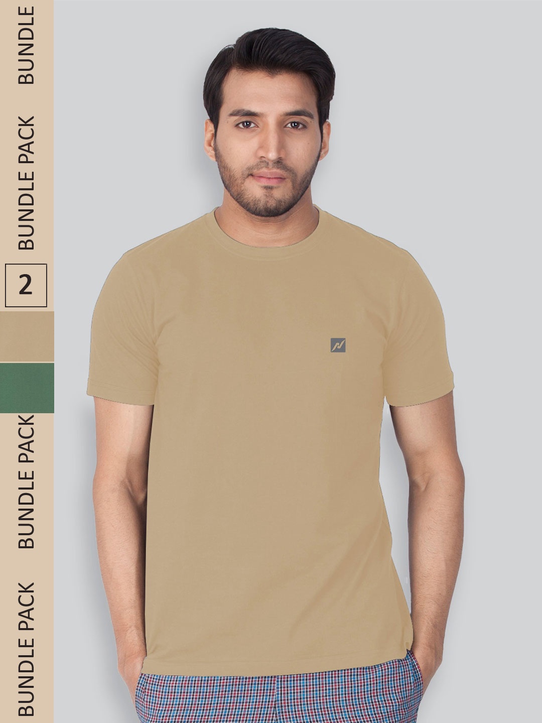 

LUX NITRO Pack Of 2 Round Neck Anti Odour T-Shirt, Beige