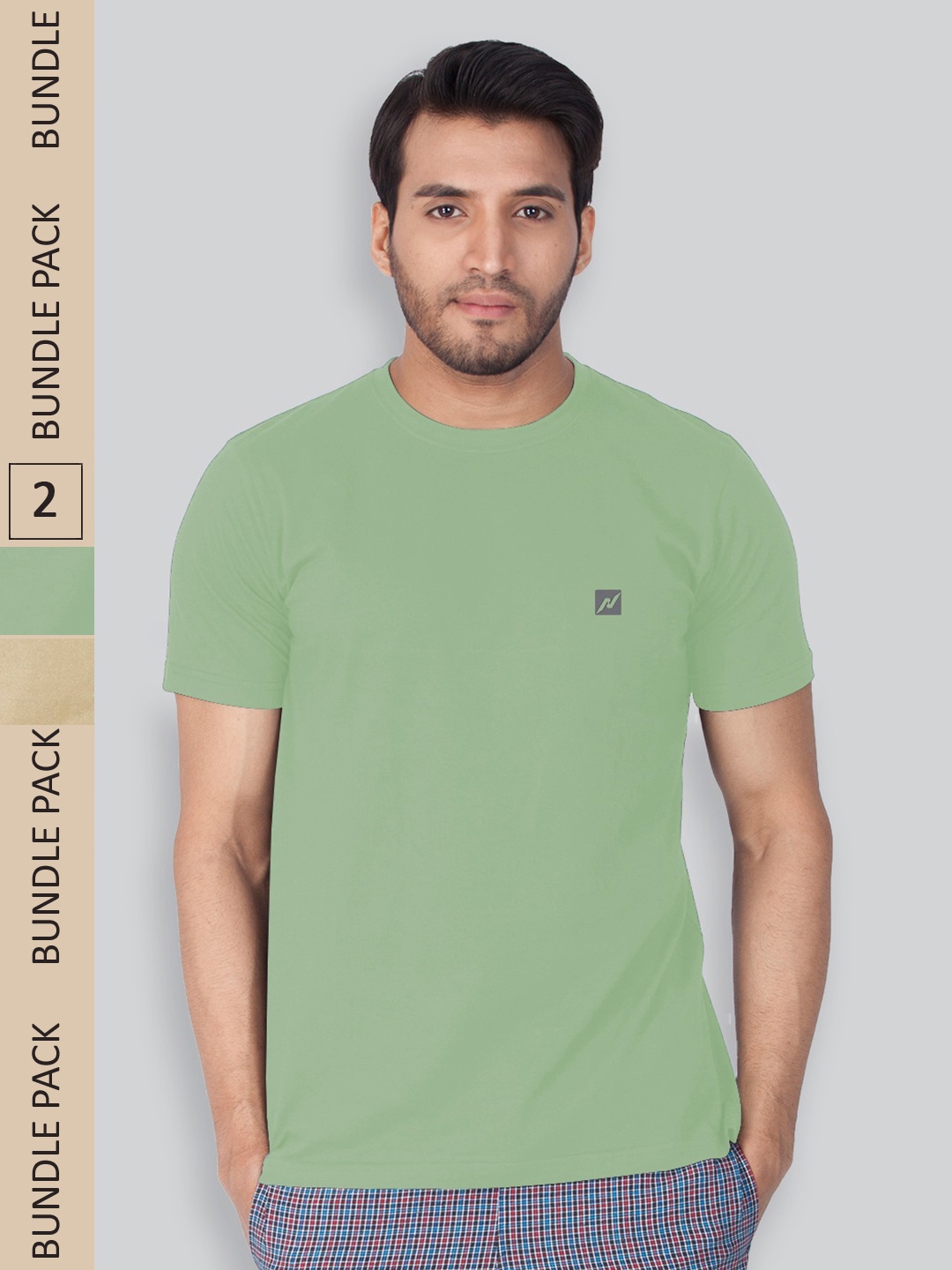 

LUX NITRO Pack Of 2 Round Neck Anti Odour Lounge T-Shirt, Beige