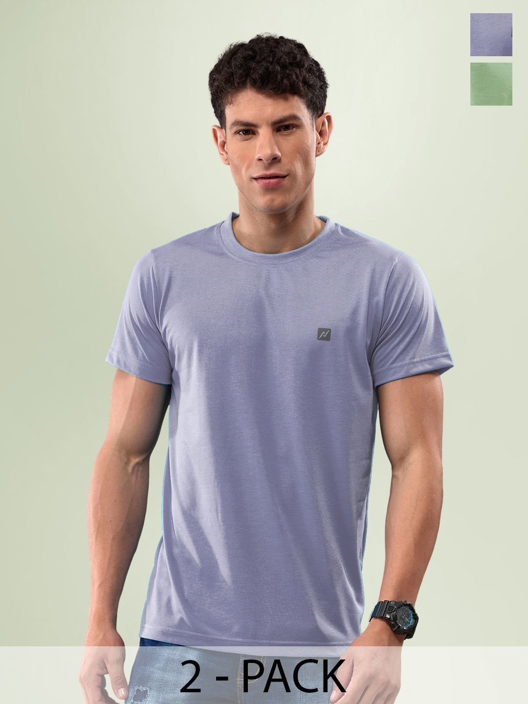 

LUX NITRO Pack Of 2 Round Neck Anti Odour Cotton Lounge T-Shirt, Green