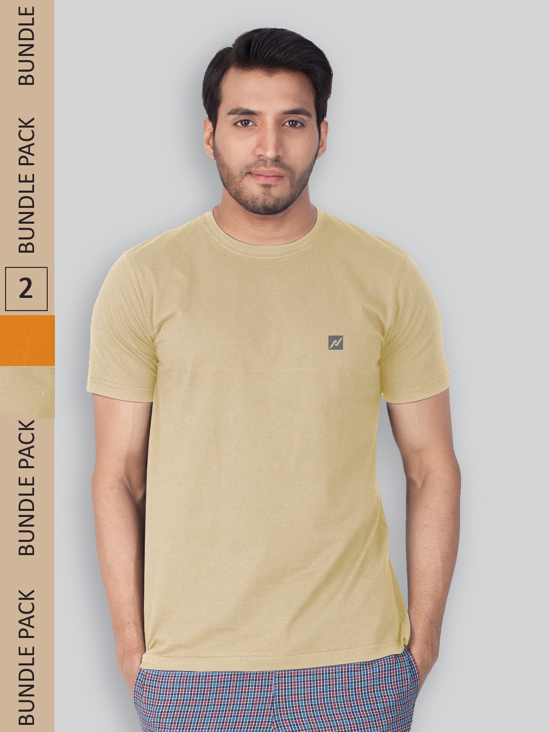 

LUX NITRO Pack Of 2 Round Neck Anti Odour Lounge T-Shirt, Beige