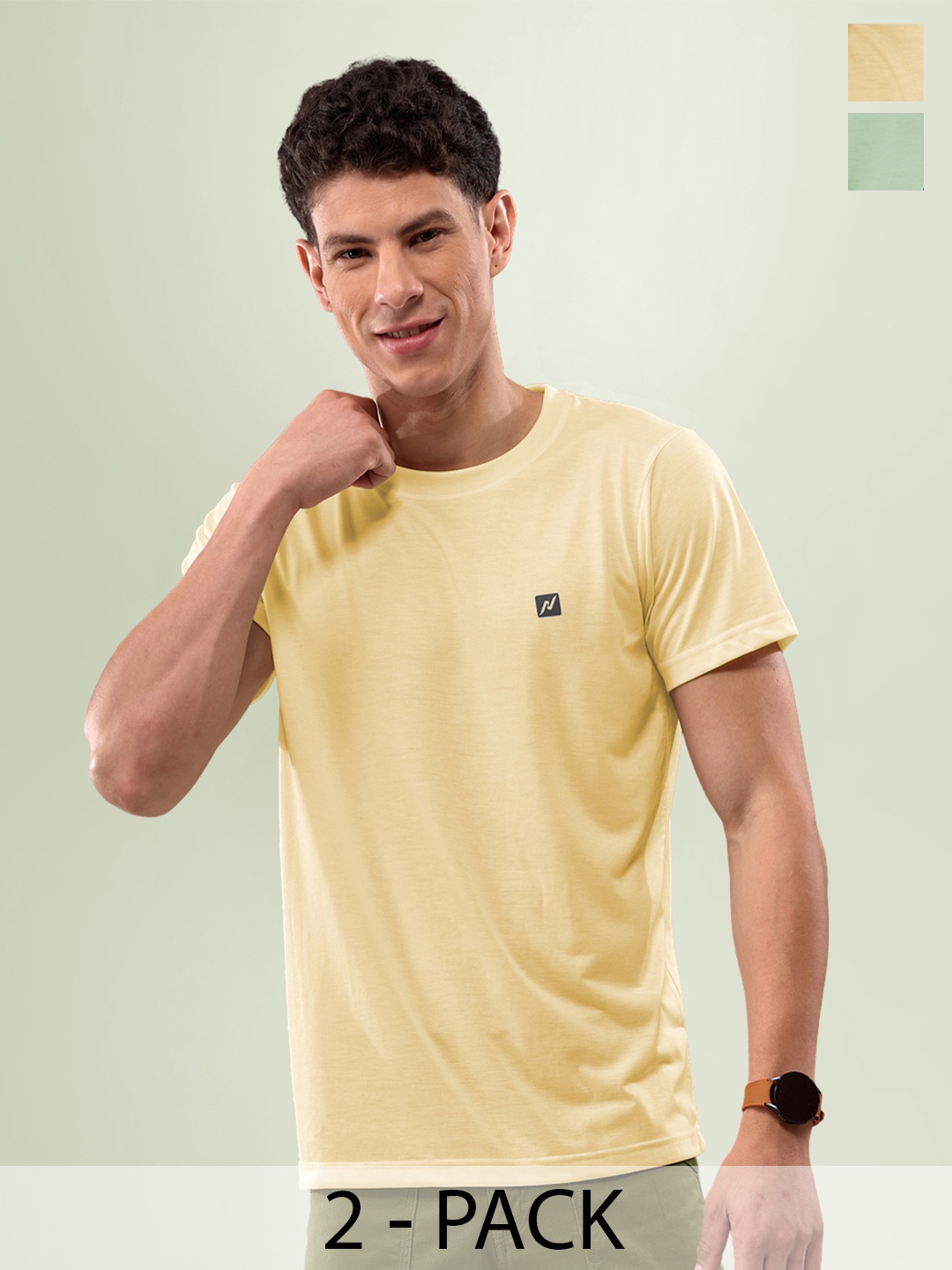 

LUX NITRO Pack Of 2 Round Neck Anti Odour Lounge T-Shirt, Green