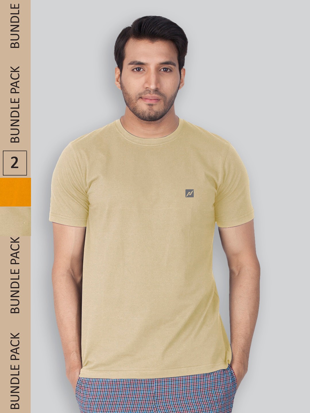 

LUX NITRO Pack Of 2 Round Neck Anti Odour Lounge T-Shirt, Beige