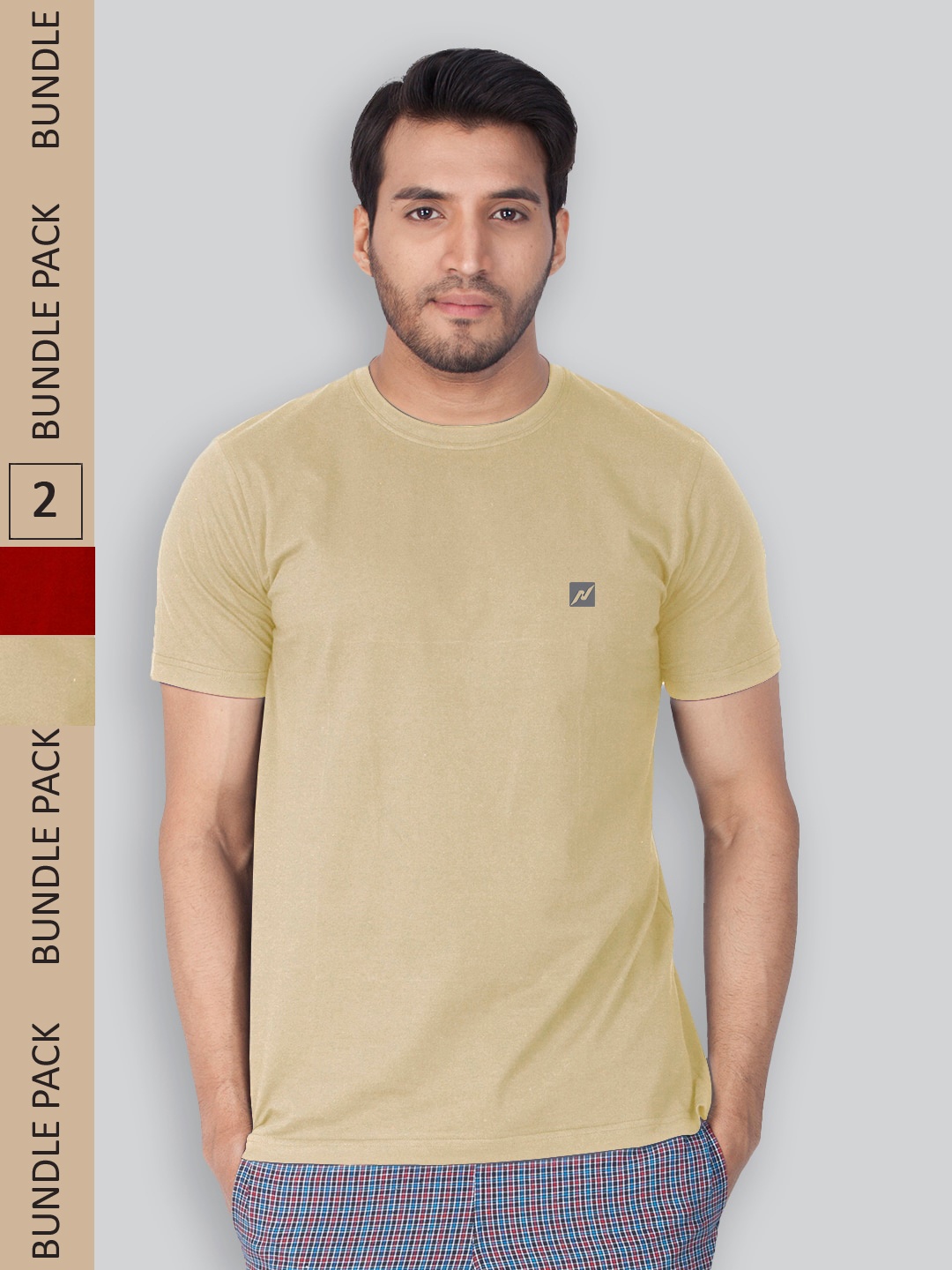

LUX NITRO Pack Of 2 Round Neck Anti Odour Lounge T-Shirt, Beige