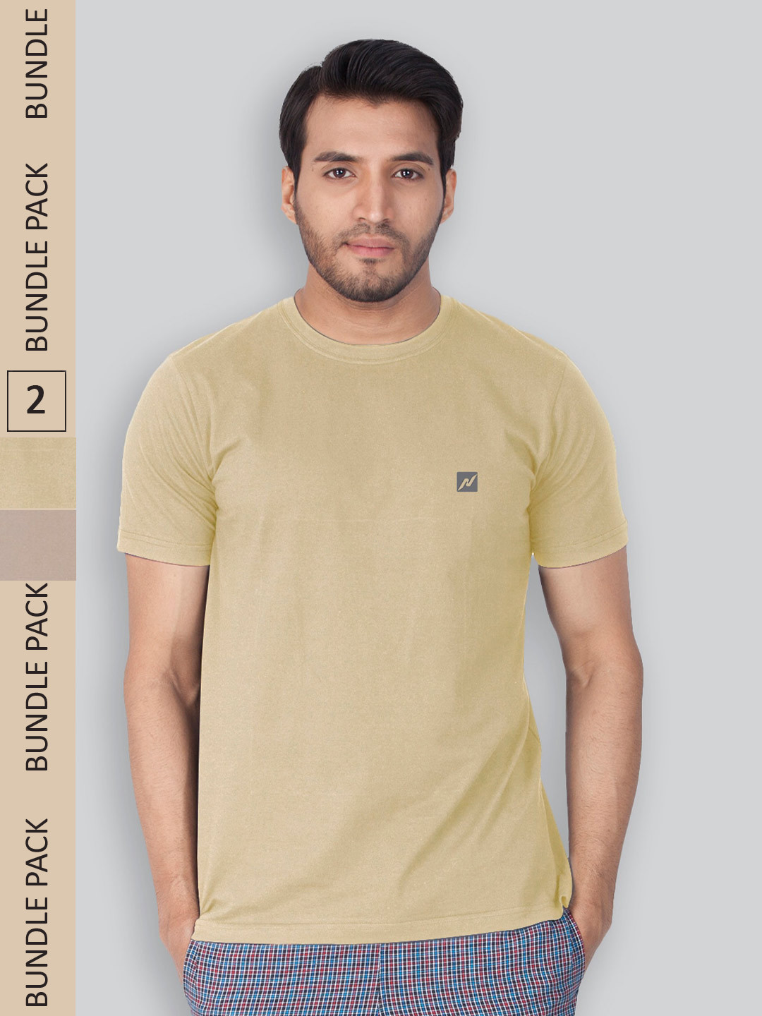 

LUX NITRO Pack Of 2 Round Neck Anti Odour Lounge T-Shirt, Beige