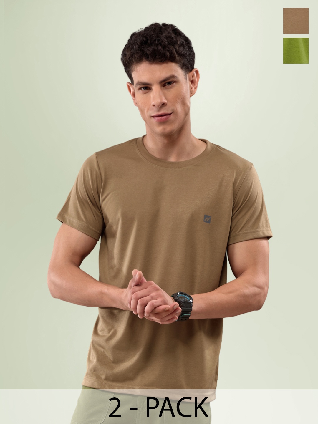 

LUX NITRO Pack Of 2 Round Neck Anti Odour Lounge T-Shirt, Green