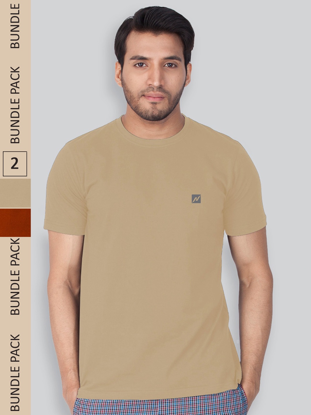 

LUX NITRO Pack Of 2 Round Neck Anti Odour Lounge T-Shirt, Beige