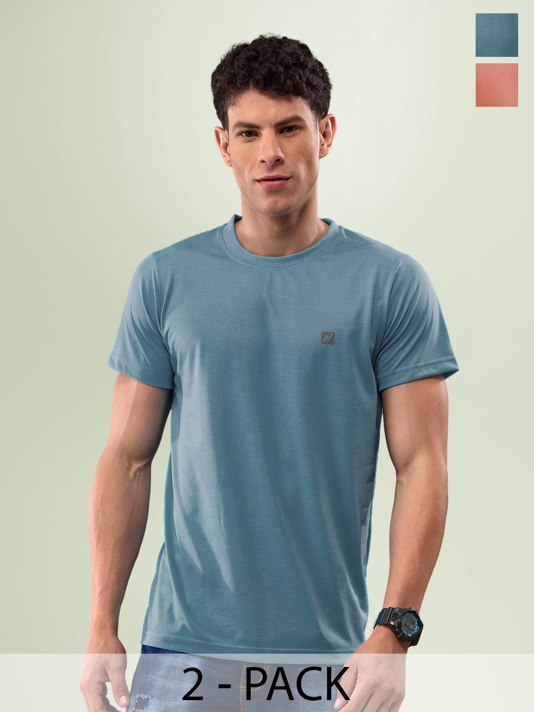 

LUX NITRO Pack Of 2 Round Neck Short Sleeves Lounge T-shirt, Rust