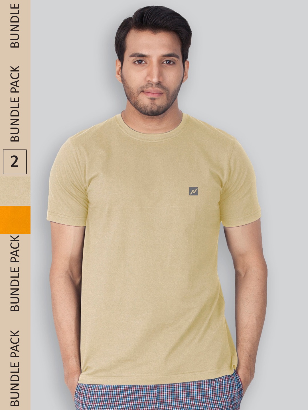 

LUX NITRO Pack Of 2 Round Neck Cotton Lounge T-shirts, Beige