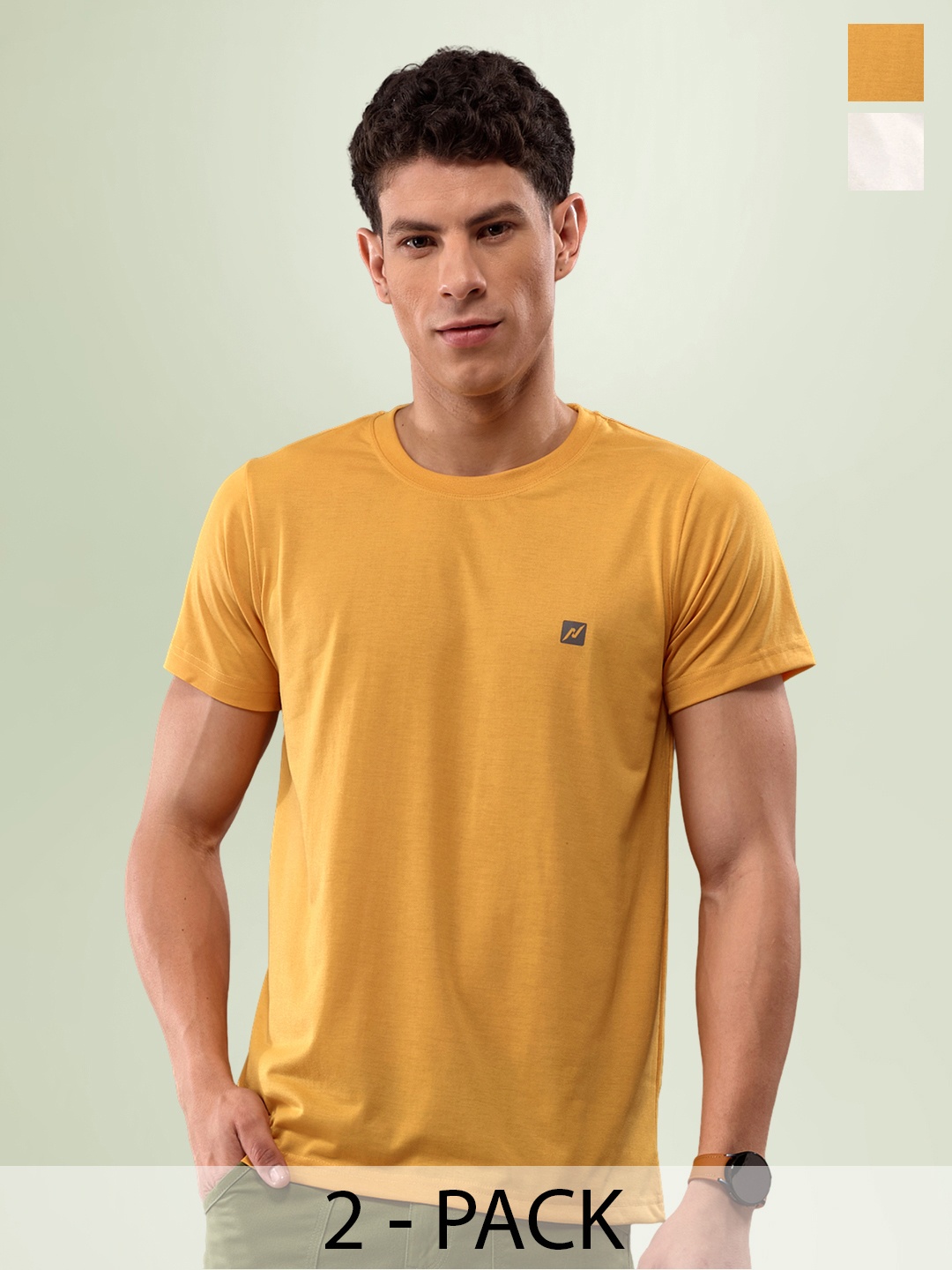 

LUX NITRO Pack Of 2 Round Neck Cotton Lounge T-shirts, Beige
