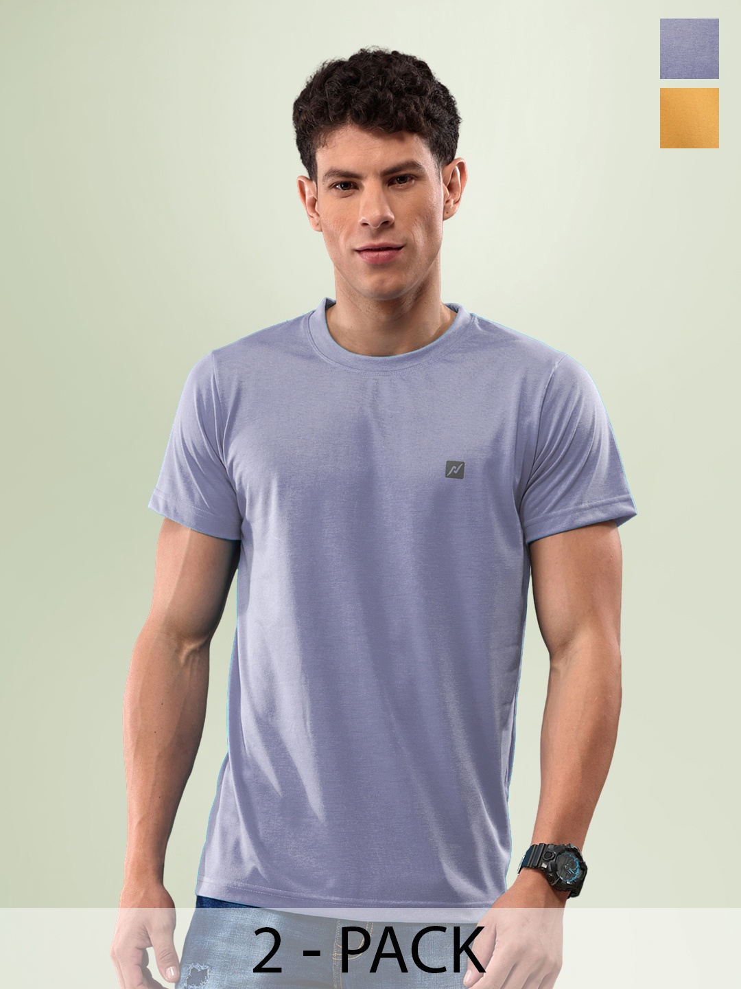 

LUX NITRO Pack Of 2 Round Neck Anti Odour Lounge T-Shirt, Orange