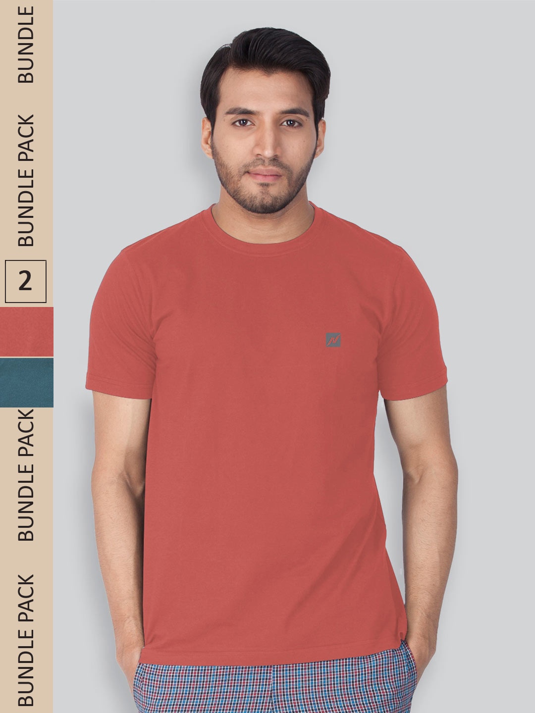 

LUX NITRO Pack Of 2 Round Neck Anti Odour Lounge T-Shirt, Rust