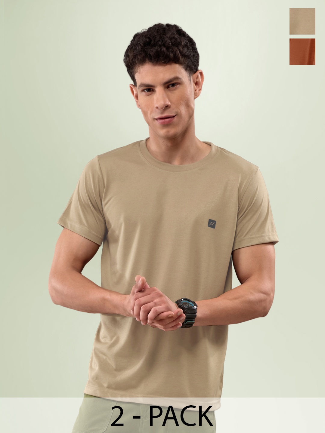 

LUX NITRO Pack Of 2 Round Neck Anti Odour T-Shirt, Beige