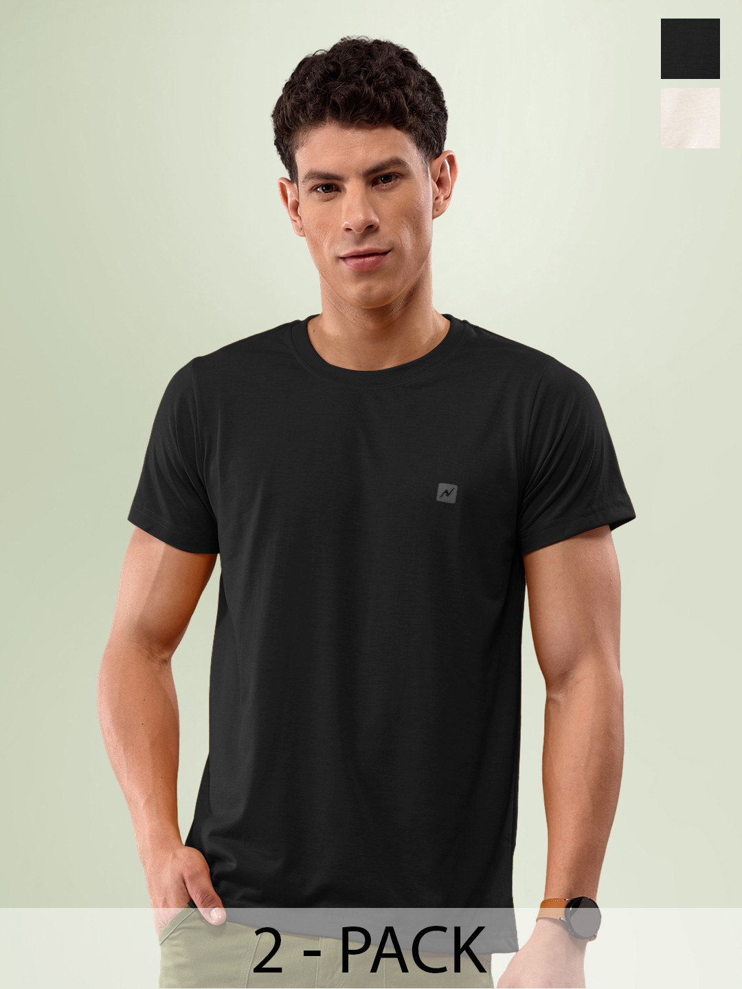 

LUX NITRO Pack Of 2 Round Neck Anti Odour Lounge T-Shirt, Beige