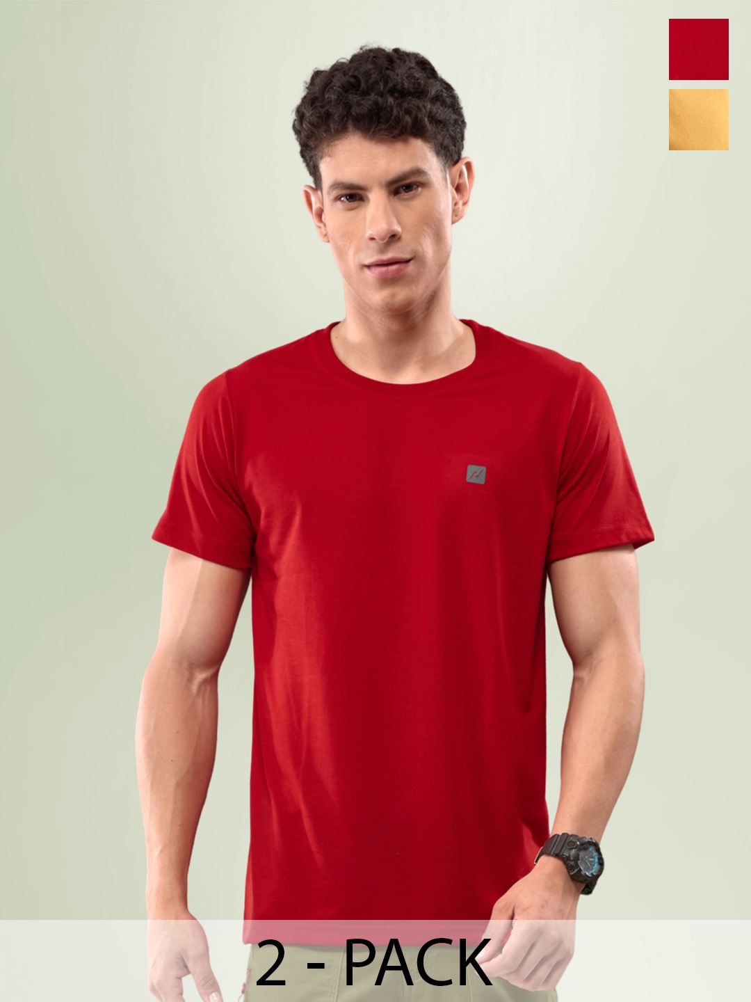 

LUX NITRO Pack Of 2 Round Neck Anti Odour Lounge T-Shirt, Orange
