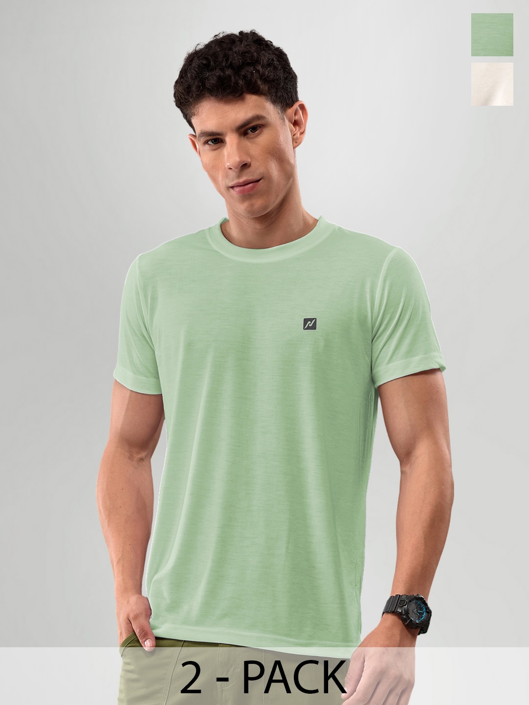 

LUX NITRO Pack Of 2 Round Neck Anti Odour Lounge T-Shirt, Green