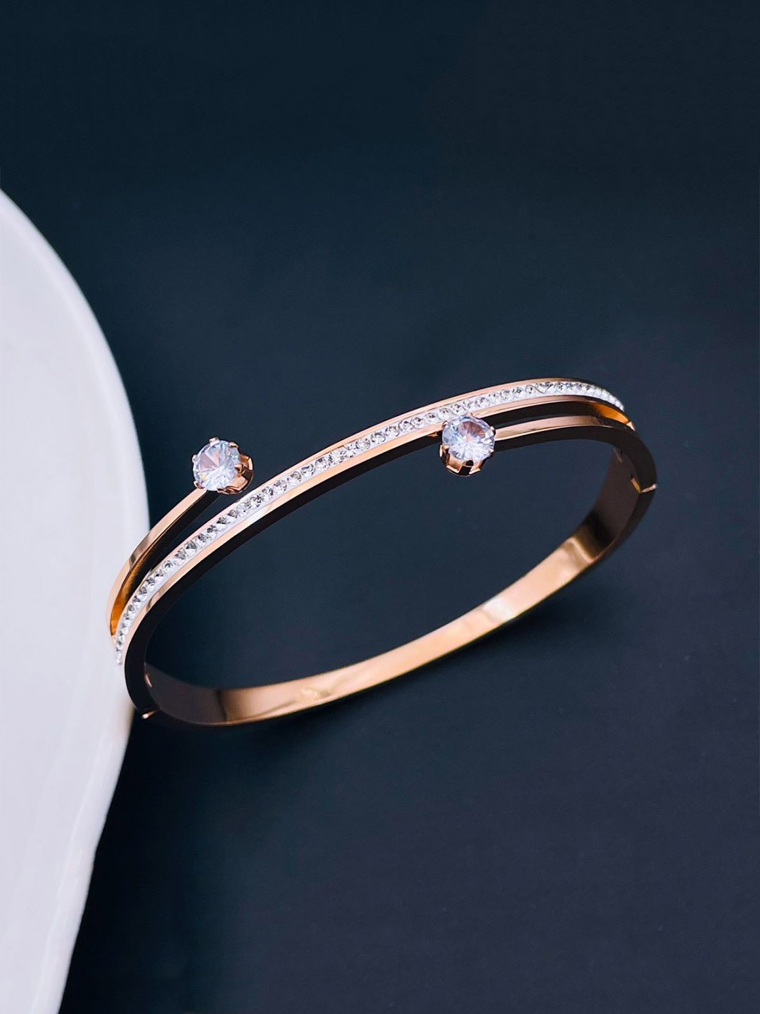

ZIVOM Rose Gold-Plated Cubic Zirconia Kada Bracelet