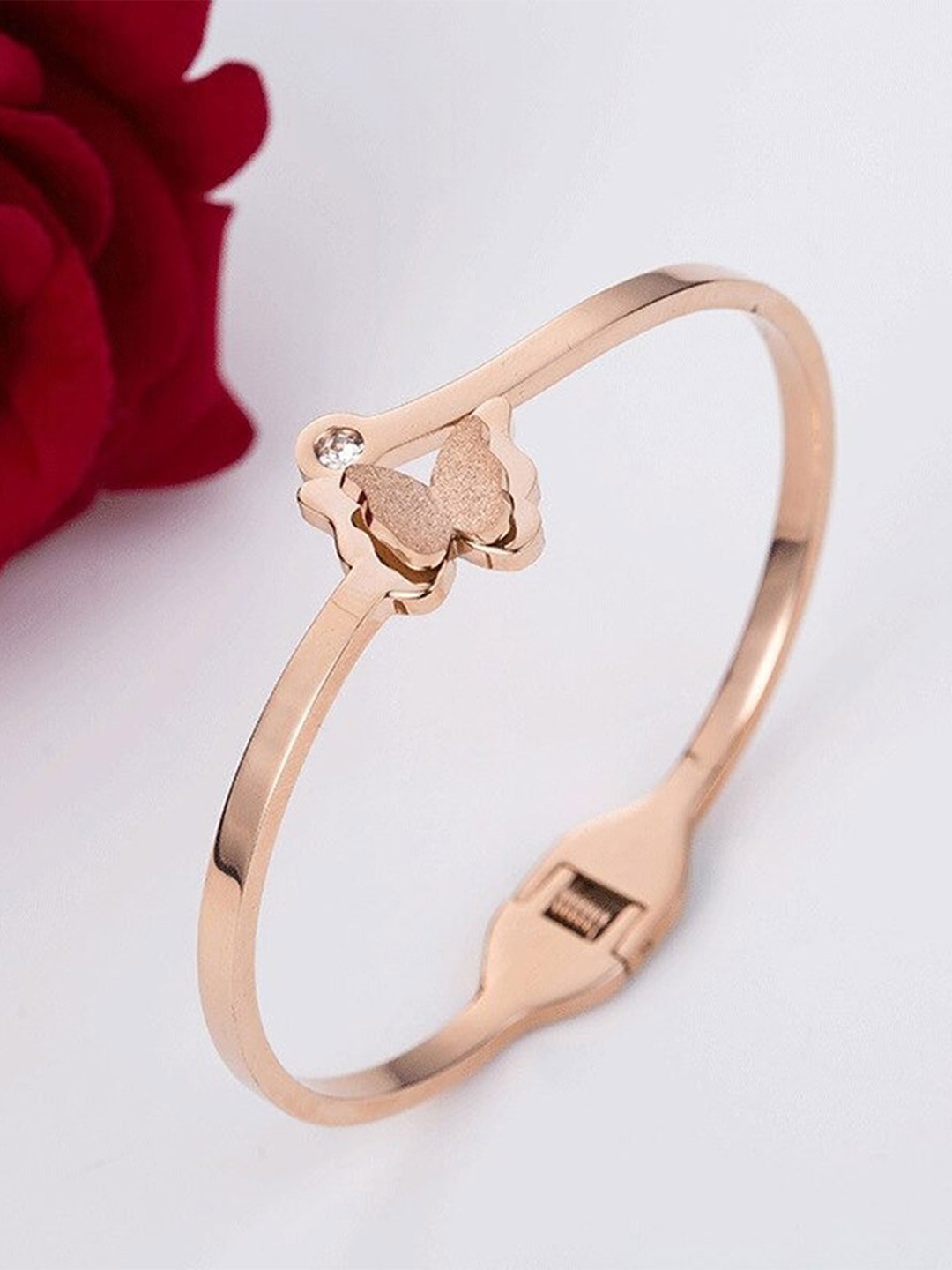 

ZIVOM Rose Gold-Plated Cubic Zirconia Kada Bracelet