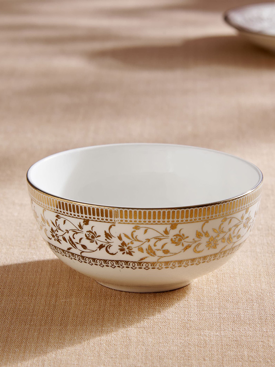 

Home Centre Midas White & Gold Toned Printed Serving Bowl 240 ml