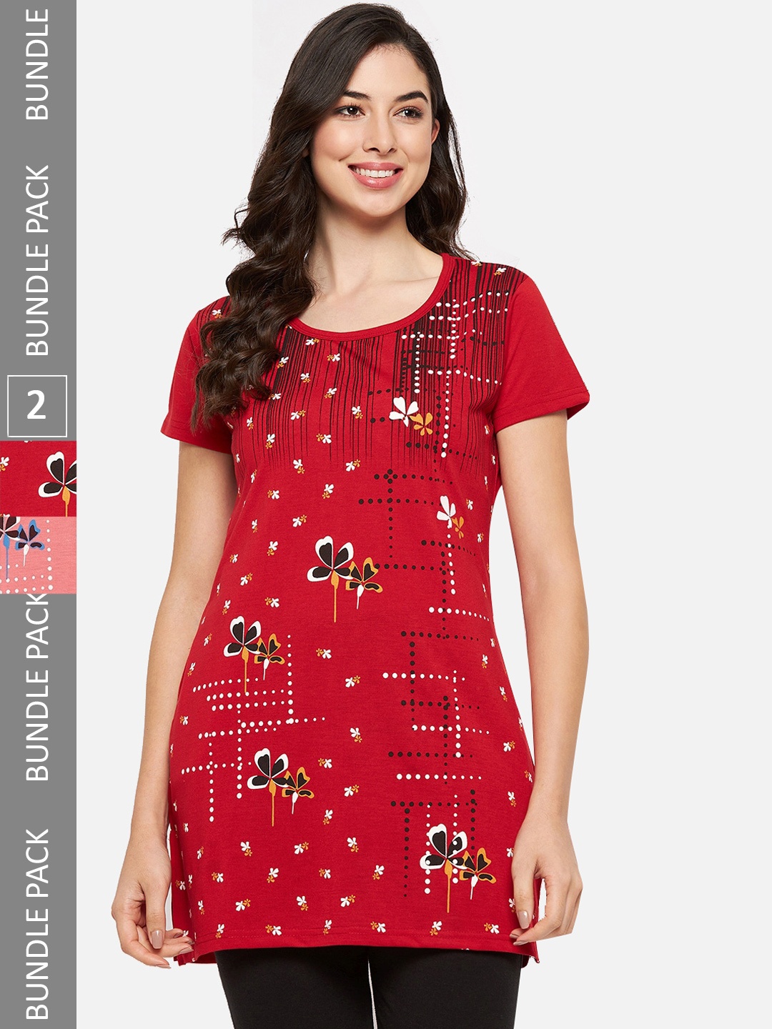 

VERO AMORE Pack Of 2 Longline Printed Lounge T-Shirts, Red