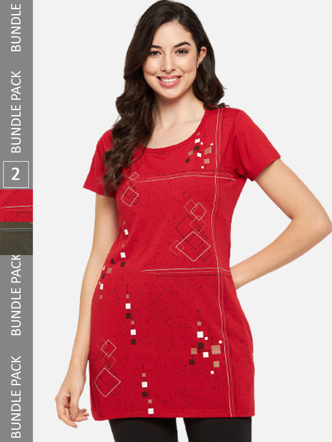 

VERO AMORE Pack Of 2 Longline Printed Lounge T-Shirts, Red