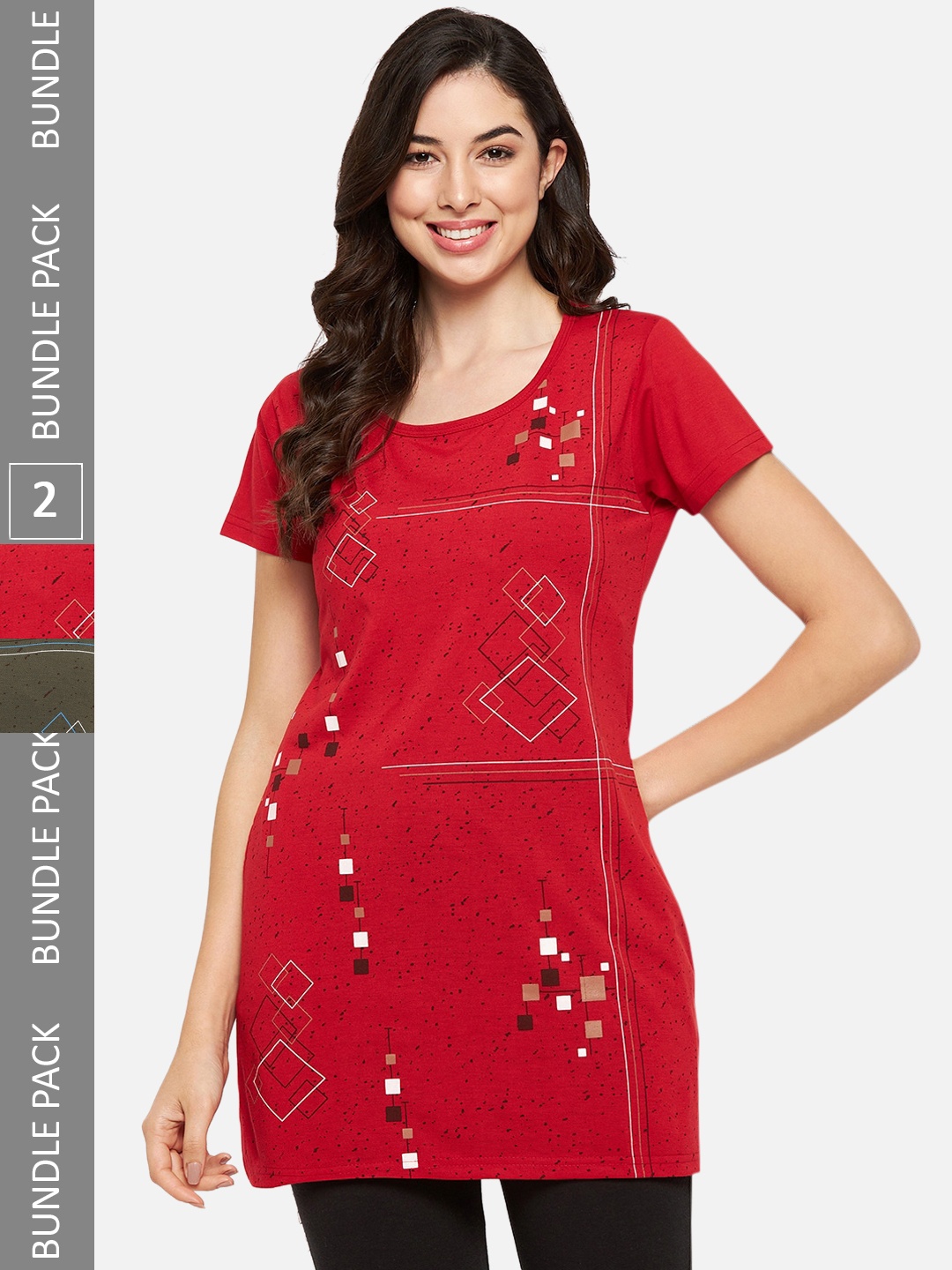 

VERO AMORE Pack Of 2 Longline Printed Lounge T-Shirts, Red