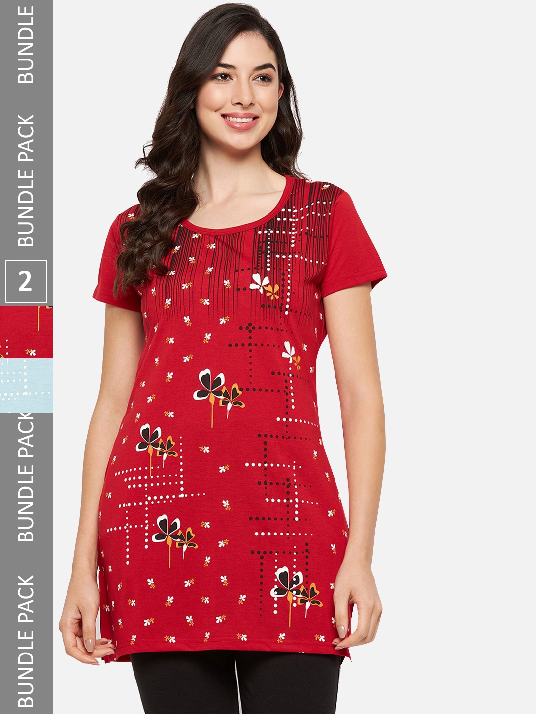 

VERO AMORE Pack Of 2 Longline Printed Lounge T-Shirts, Red