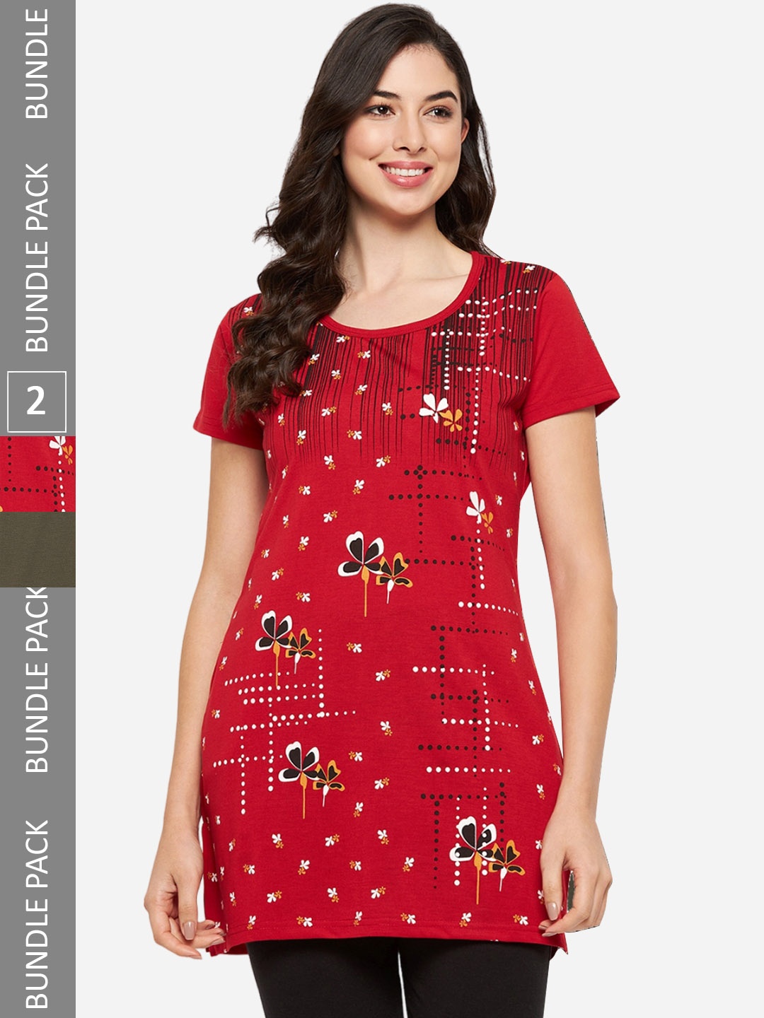

VERO AMORE Pack Of 2 Longline Printed Lounge T-Shirts, Red