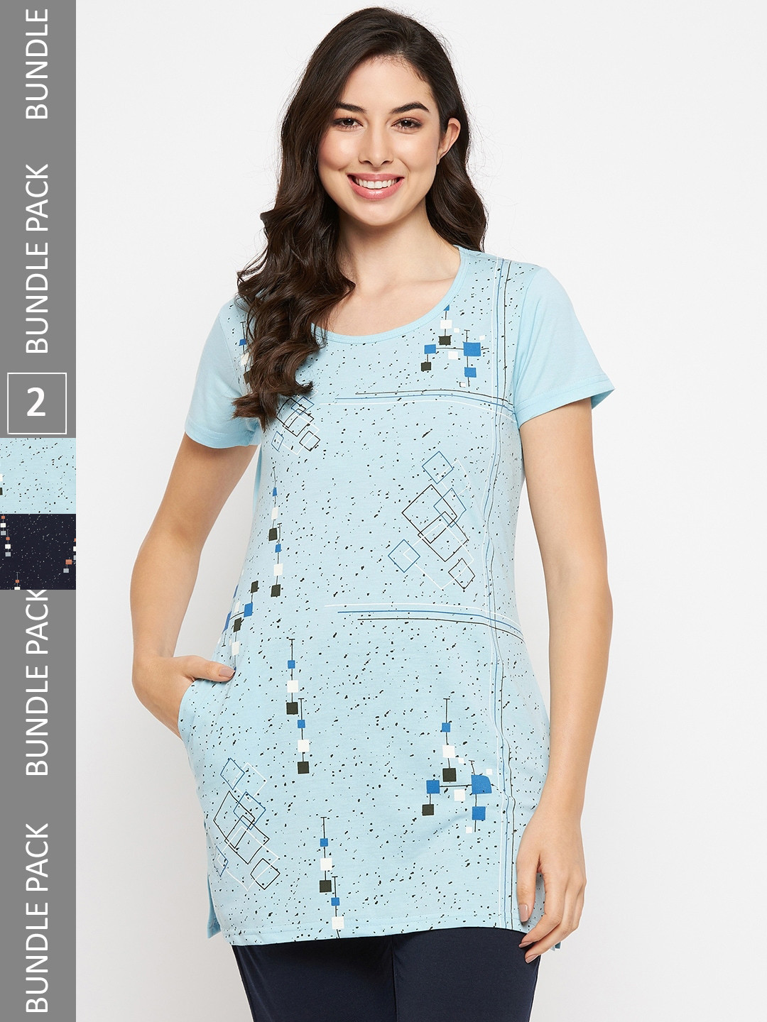 

VERO AMORE Pack Of 2 Printed Longline Lounge T-Shirts, Blue