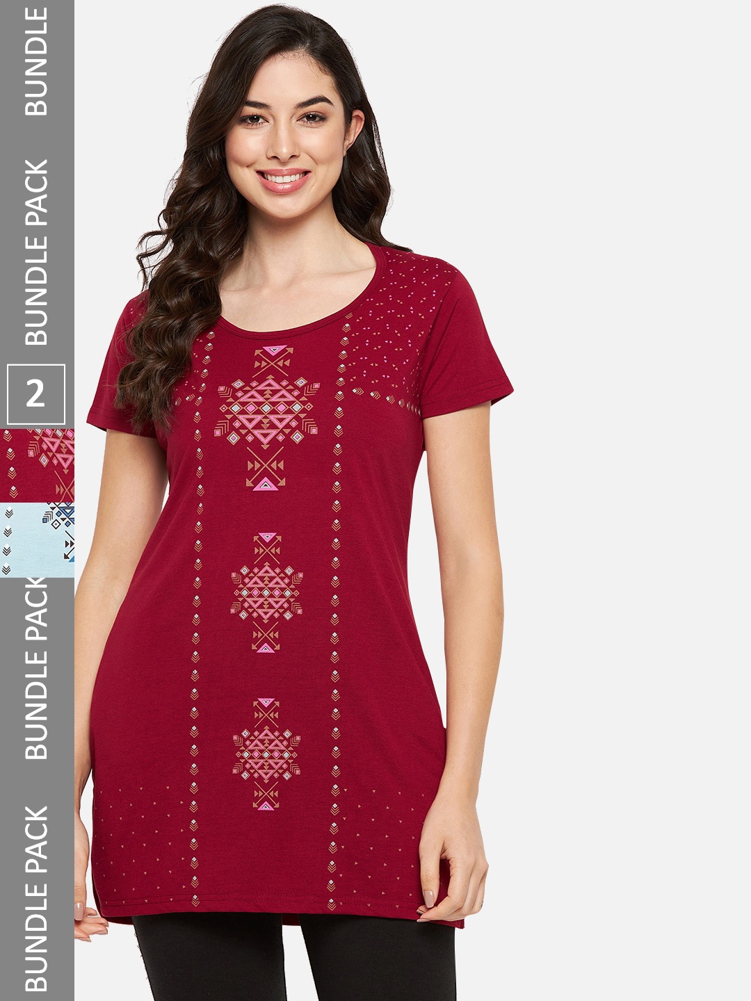

VERO AMORE Pack Of 2 Printed Longline Lounge T-Shirts, Maroon