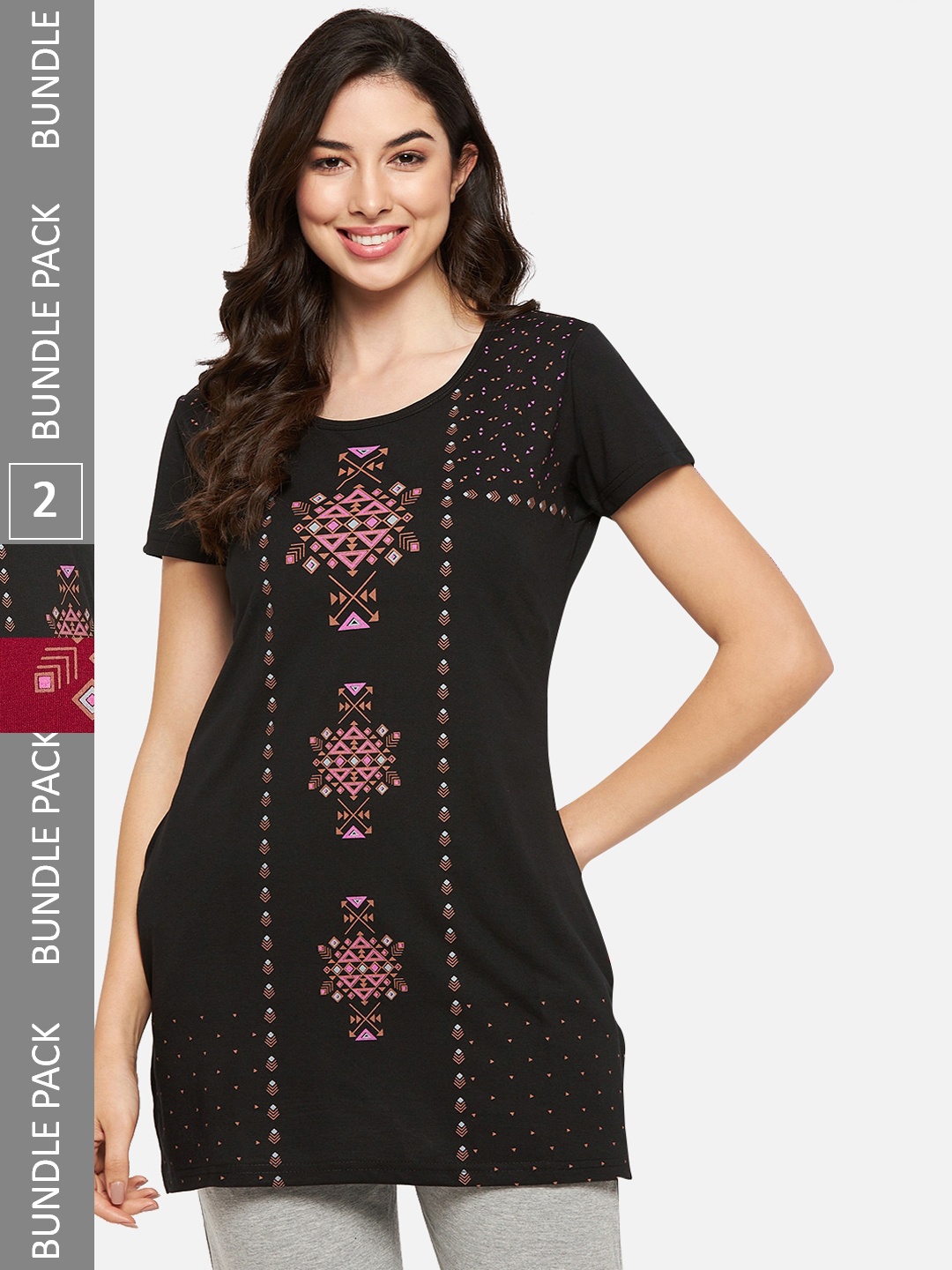 

VERO AMORE Pack Of 2 Printed Longline Lounge T-Shirts, Black
