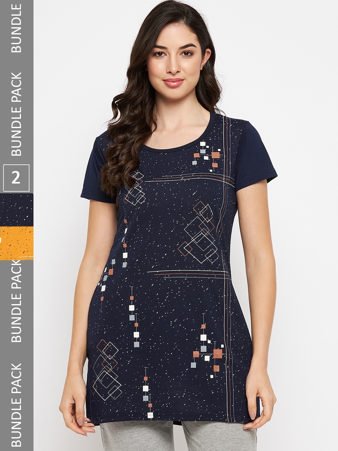 

VERO AMORE Pack Of 2 Printed Longline Lounge T-Shirts, Navy blue