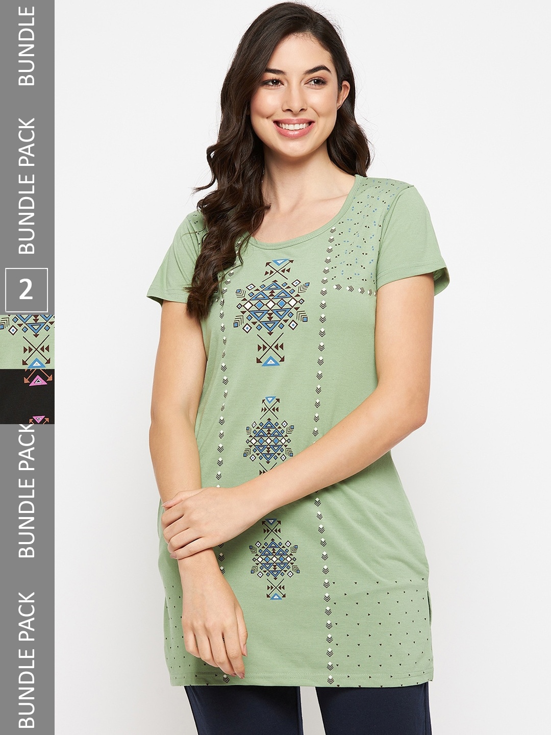 

VERO AMORE Pack Of 2 Printed Longline Lounge T-Shirts, Sea green