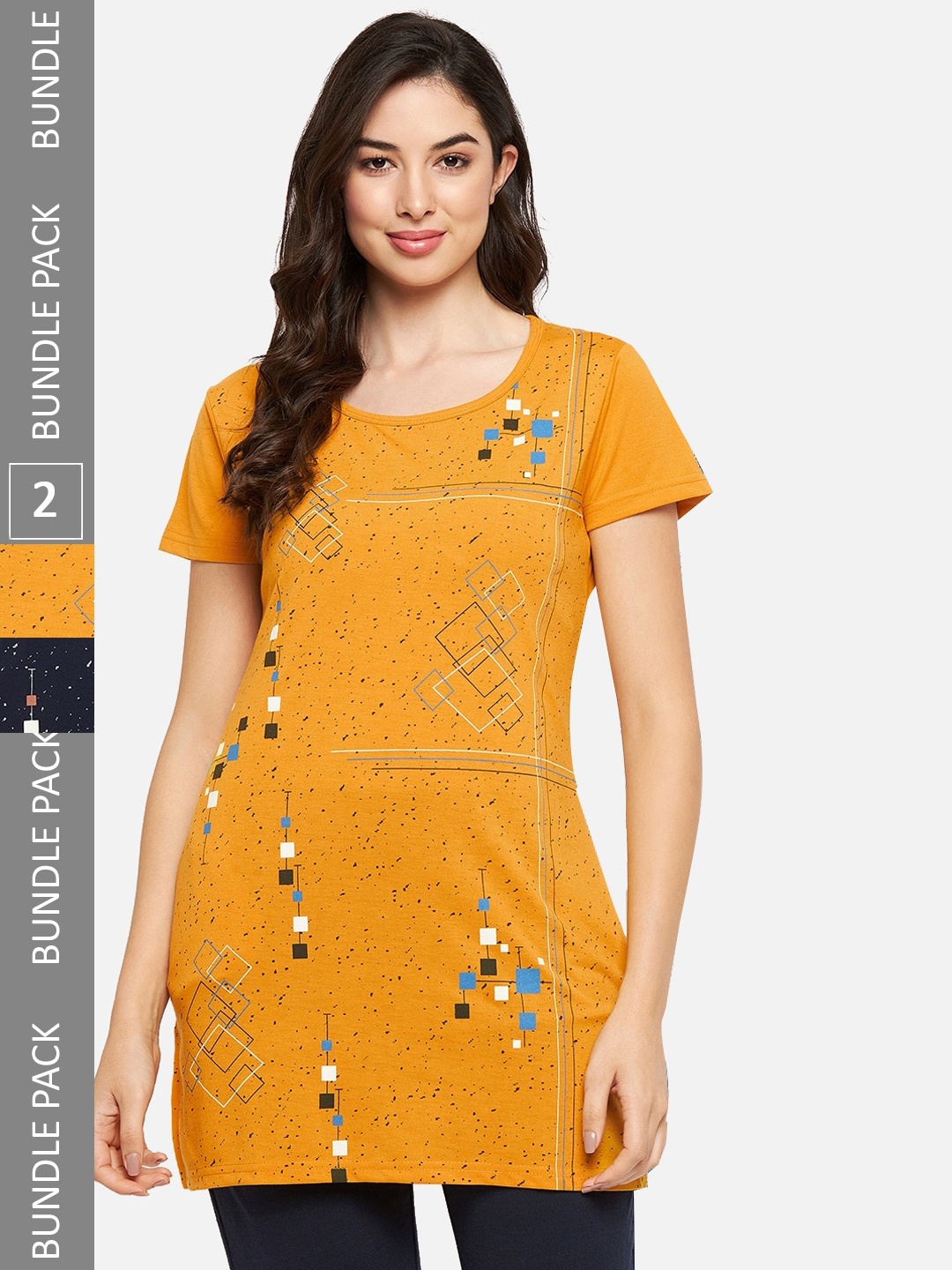 

VERO AMORE Pack Of 2 Printed Lounge T-Shirts, Mustard