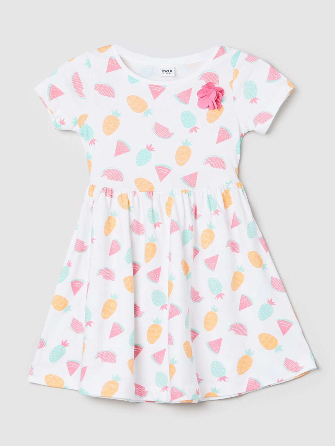 

max Girls Conversational Printed Pure Cotton Fit & Flare Dress, White