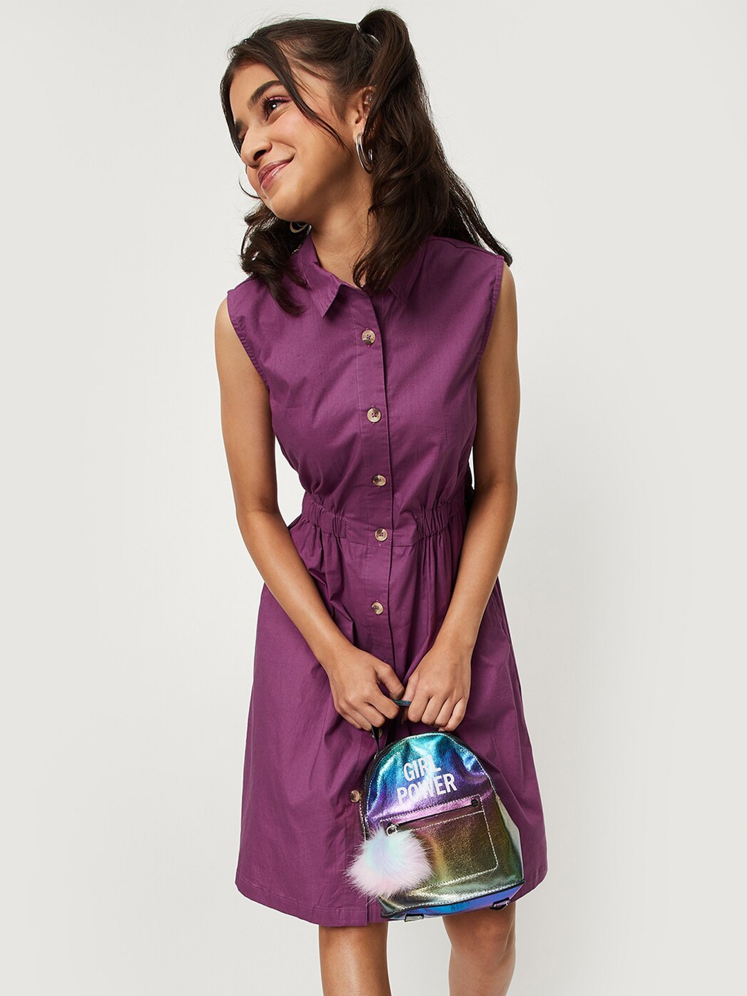 

max Girls Sleeveless Pure Cotton Shirt Dress, Purple