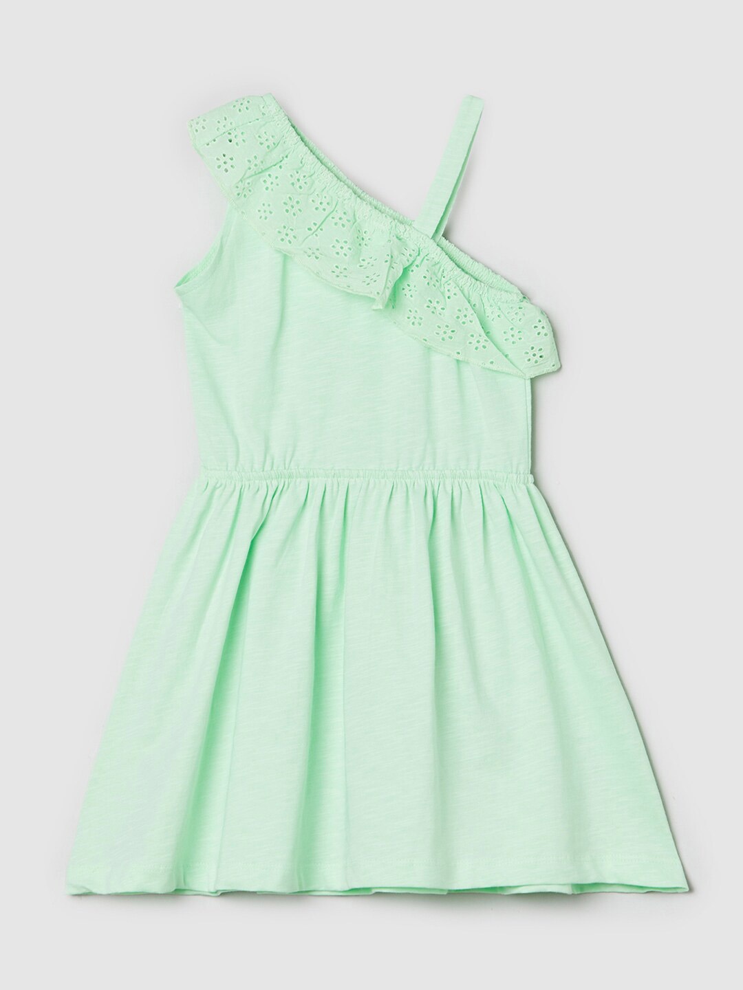 

max Girls Shoulder Strap Schiffli Pure Cotton Fit & Flare Dress, Sea green