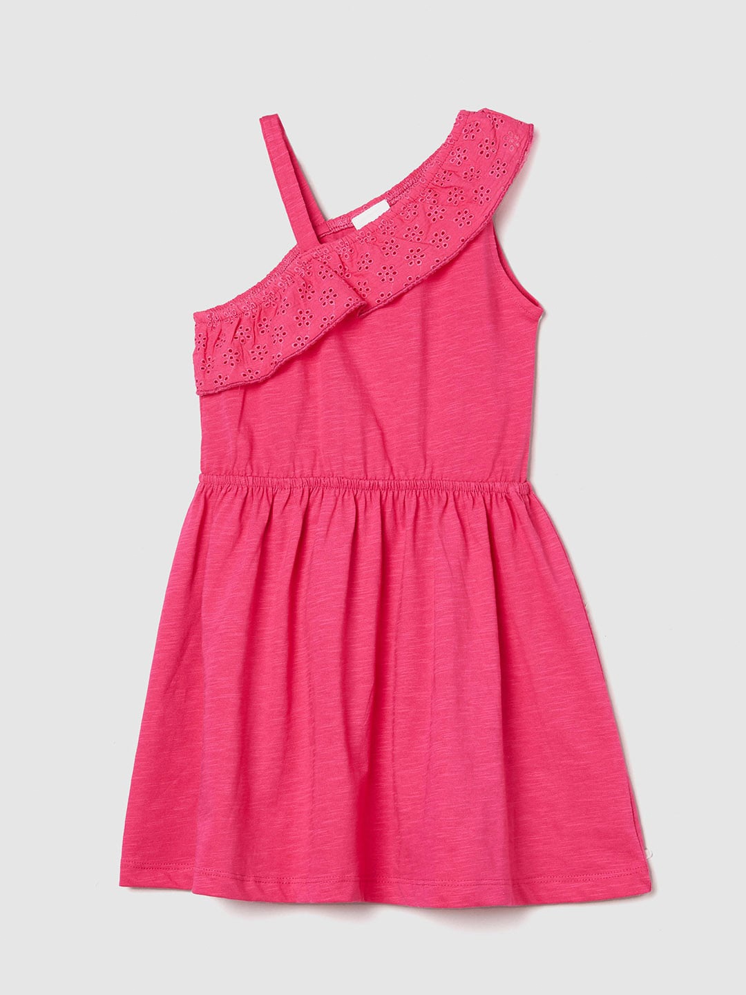 

max Girls Shoulder Strap Schiffli Pure Cotton Fit & Flare Dress, Pink