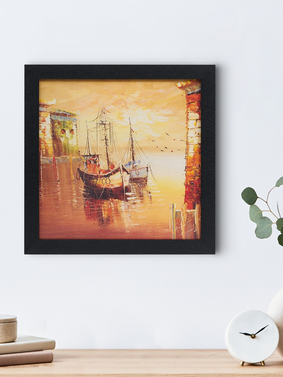 

Home Centre Pacific Aura Peach-Coloured & Black Wood Picture Boat Yard Wall Art